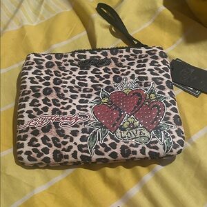 Ed Hardy Leopard Print Clutch with Heart Design